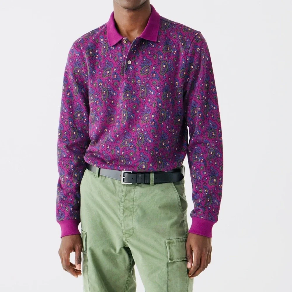 J.Crew Long-sleeve Polo Shirt In Double-knitJacquard For Men Size‎ L